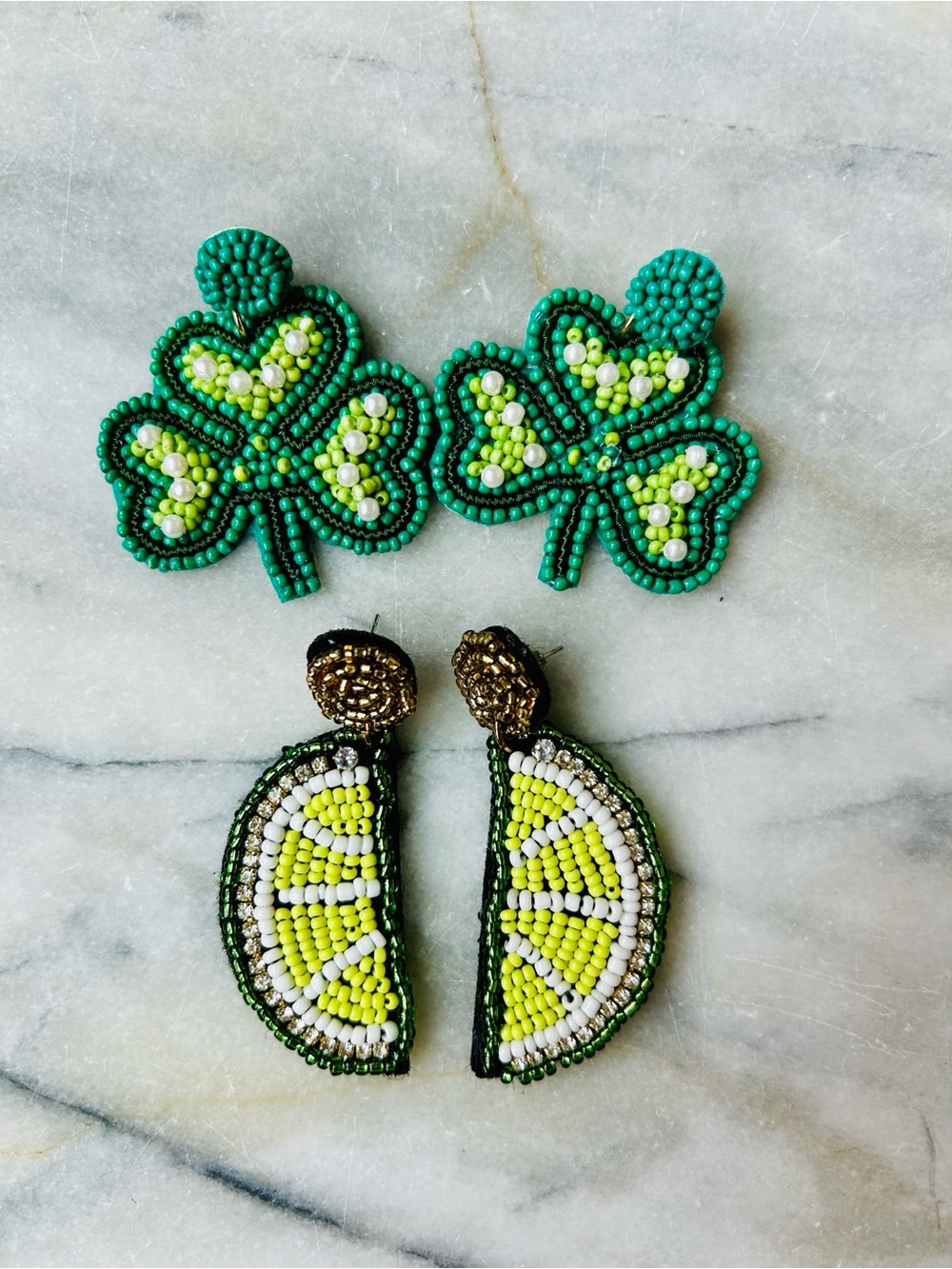 Francesca's Beaded St Paddy’s Shamrock and Lime Slice Cinco de Mayo Earrings